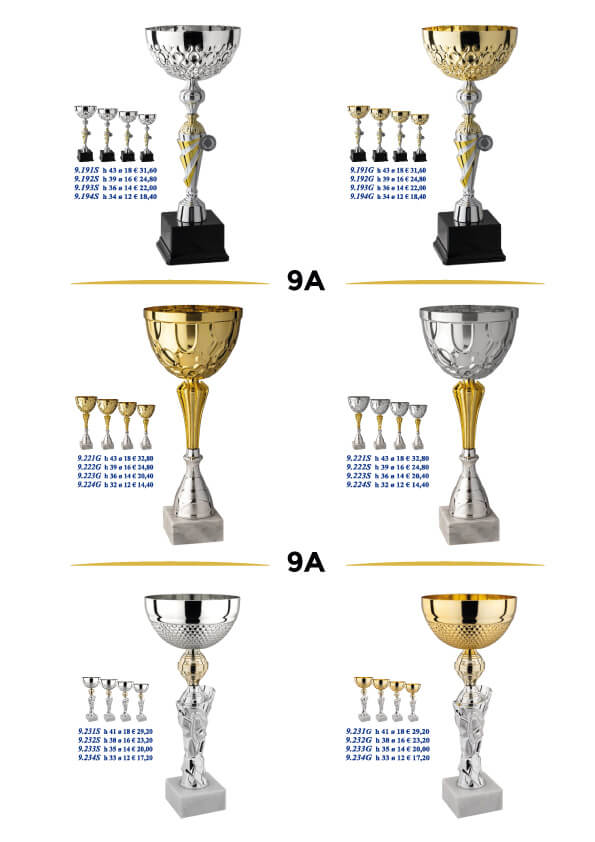 sei coppe per premiazione sportiva