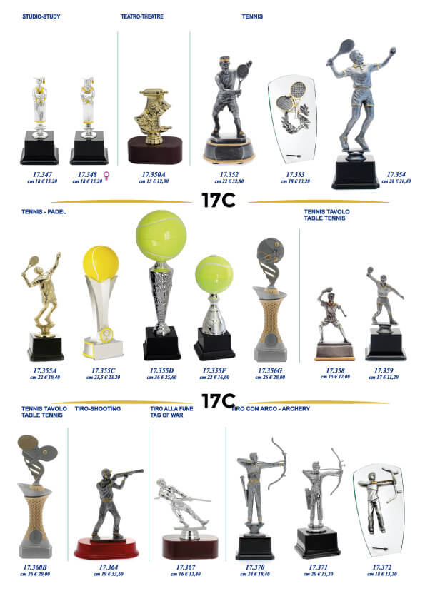 Trofei statuine premiazioni sportive tennis, padel, tiro a segno, laurea